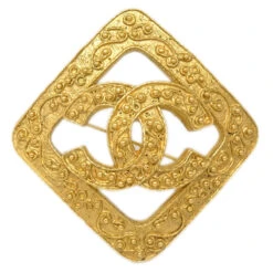AMORE Vintage CHANEL Rhombus Brooch Pin Corsage Gold 94A 131580