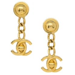 AMORE Vintage CHANEL Dangle Turnlock Earrings Clip-On Gold 96A 131574
