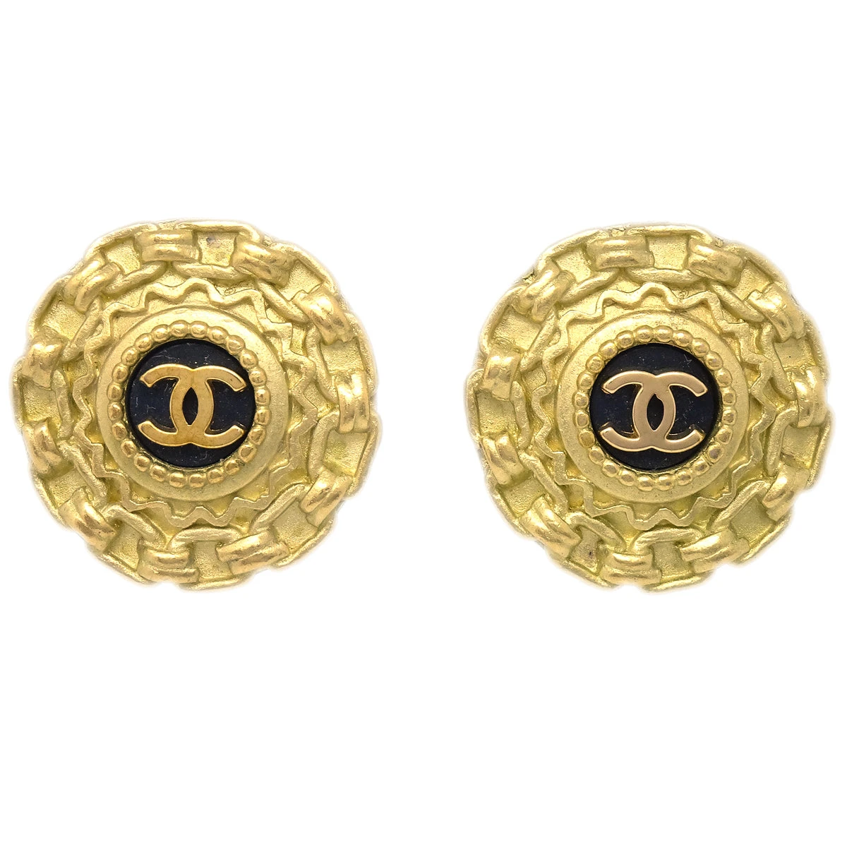 AMORE Vintage CHANEL Button Earrings Clip-On Gold Black 95P 142176 3 AMORE Vintage CHANEL Button Earrings Clip-On Gold Black 95P 142176