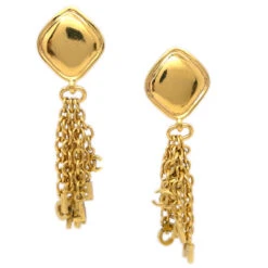 AMORE Vintage CHANEL Dangle Fringe Earrings Clip-On Gold 151616