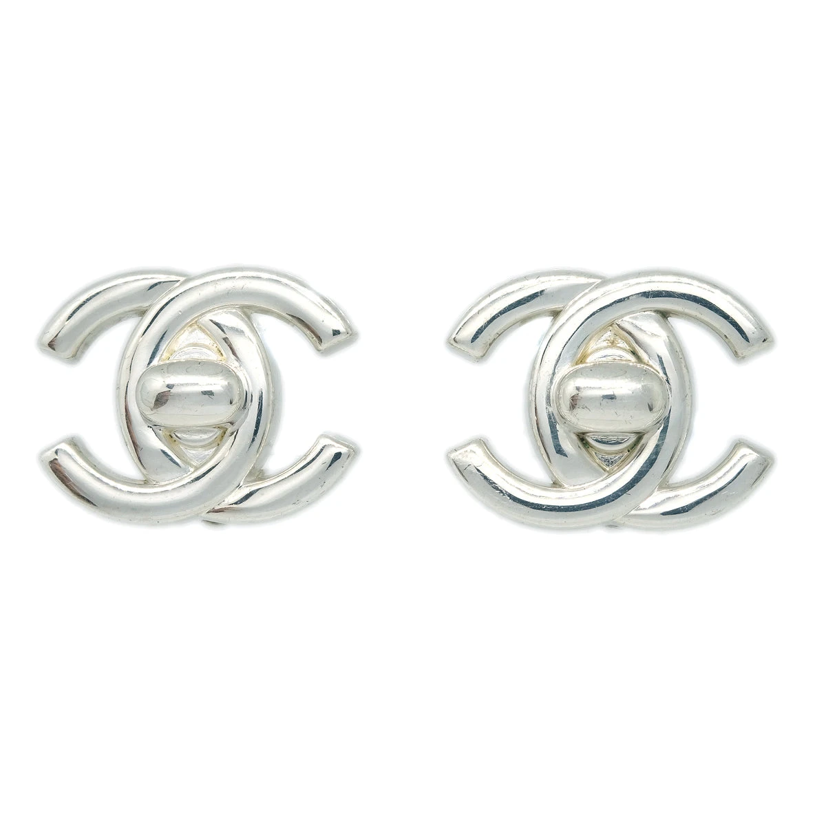 AMORE Vintage CHANEL CC Turnlock Earrings Clip-On Silver Large 97A 112339 3 AMORE Vintage CHANEL CC Turnlock Earrings Clip-On Silver Large 97A 112339