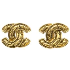 AMORE Vintage CHANEL CC Quilted Earrings Clip-On Gold 2459 113301
