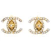 AMORE Vintage CHANEL Gold CC Turnlock Earrings Rhinestone Clip-On Small 96A 122300