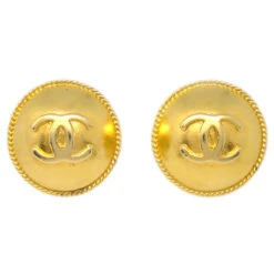 AMORE Vintage CHANEL Gold Button Earrings Clip-On 95P 132736