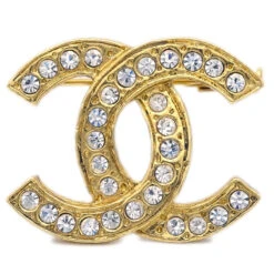 AMORE Vintage CHANEL CC Brooch Pin Rhinestone Gold 123234