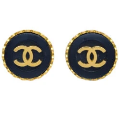 AMORE Vintage CHANEL Button Earrings Clip-On Black 95A 123445