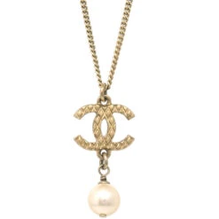 AMORE Vintage CHANEL CC Chain Pendant Necklace Artificial Pearl Gold 09A KK91780