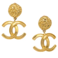 AMORE Vintage CHANEL Gold Dangle Earrings Clip-On 95A 161173