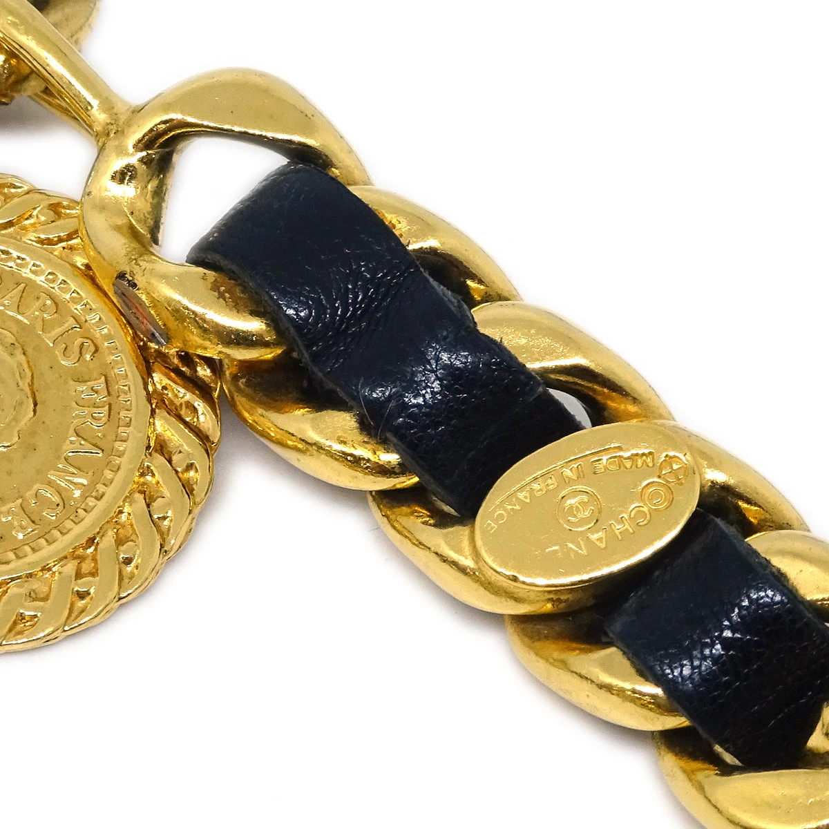 AMORE Vintage CHANEL Medallion Chain Belt Black Small Good KK90807 6 AMORE Vintage CHANEL Medallion Chain Belt Black Small Good KK90807 - Image 4