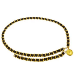 AMORE Vintage CHANEL Gold Black Medallion Chain Belt 95P Small Good KK31199