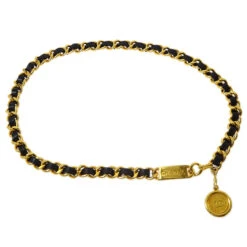 AMORE Vintage CHANEL Gold Black Medallion Chain Belt Small Good 161742