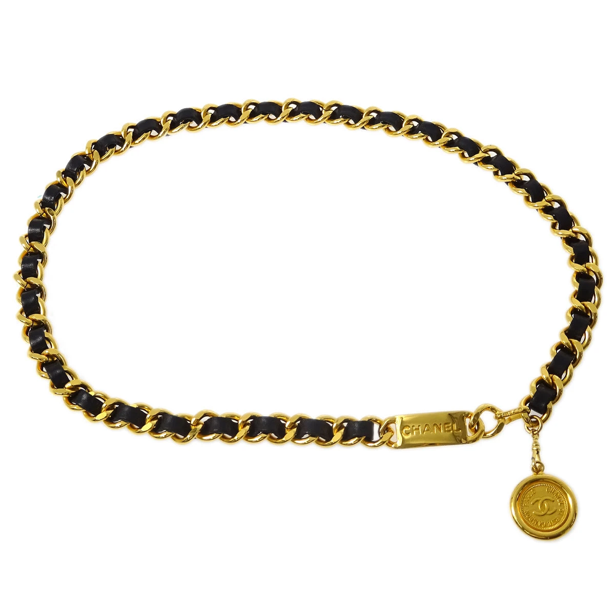 AMORE Vintage CHANEL Gold Black Medallion Chain Belt Small Good 161742 3 AMORE Vintage CHANEL Gold Black Medallion Chain Belt Small Good 161742