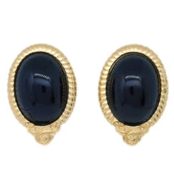 AMORE Vintage GIVENCHY Stone Oval Earrings Clip-On Black 161749