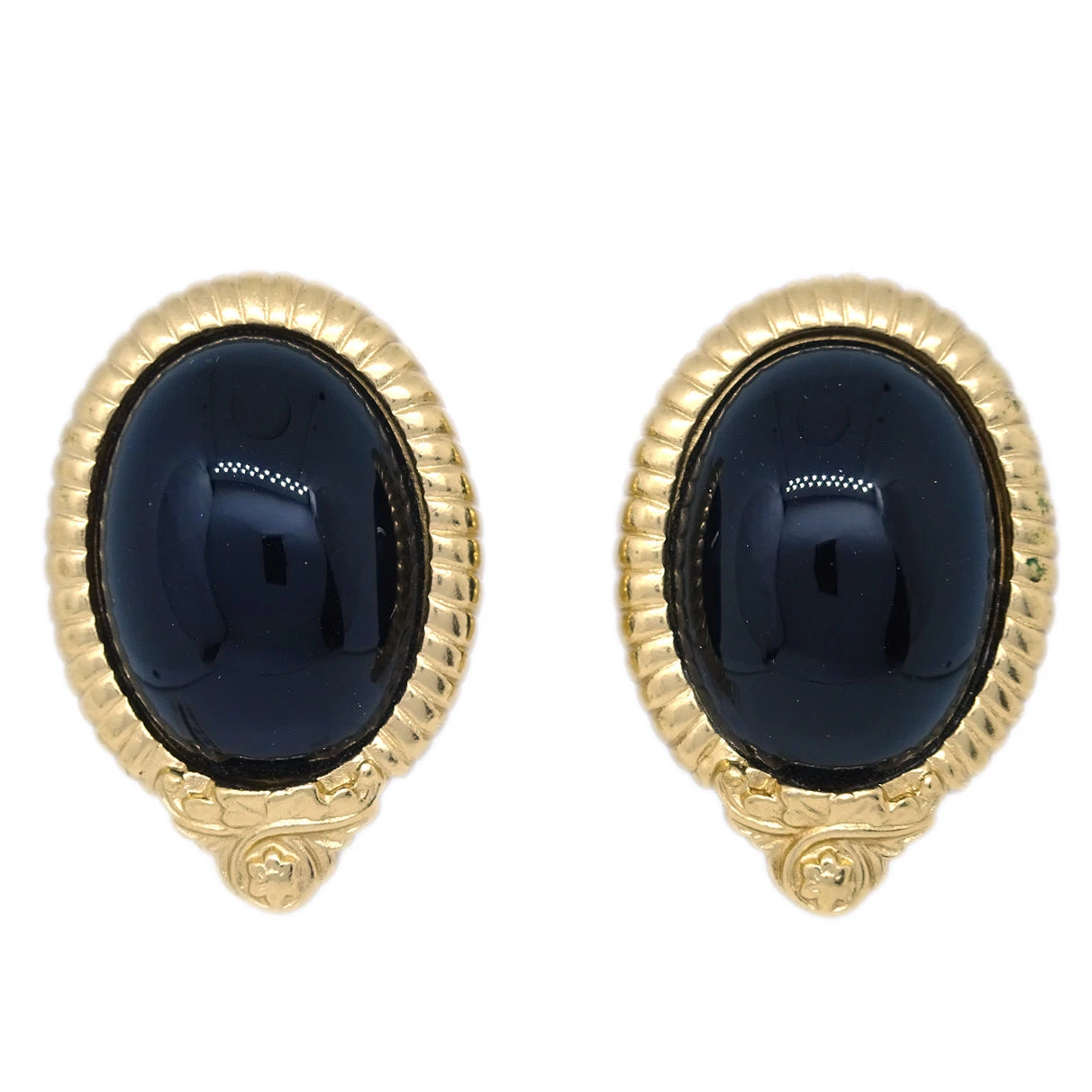 AMORE Vintage GIVENCHY Stone Oval Earrings Clip-On Black 161749 3 AMORE Vintage GIVENCHY Stone Oval Earrings Clip-On Black 161749