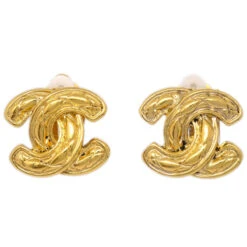 AMORE Vintage CHANEL Gold CC Earrings Clip-On 2433 172173