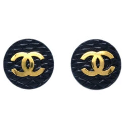 AMORE Vintage CHANEL Button Earrings Clip-On Black Gold 25 181899