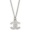 AMORE Vintage CHANEL CC Chain Necklace Pendant Rhinestone Silver B12V 182430