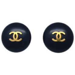 AMORE Vintage CHANEL Black Button Earrings Clip-On 95P 191857