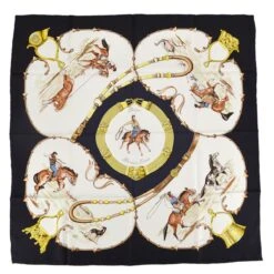 AMORE Vintage HERMES Carre 90 Pampa Scarf Black Small Good 182288