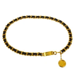 AMORE Vintage CHANEL Gold Black Medallion Chain Belt Small Good 172680