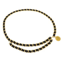 AMORE Vintage CHANEL Medallion Chain Belt Black Small Good 162358