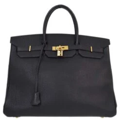 AMORE Vintage HERMES Black Fjord Birkin 40 Handbag 173156