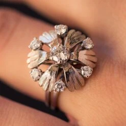 Sarl Baume French 1970s Diamonds 18 Karat White Gold Petals Ring -Best Jewelry Store 20 150 12 master