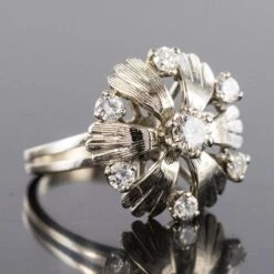 Sarl Baume French 1970s Diamonds 18 Karat White Gold Petals Ring -Best Jewelry Store 20 150 6 master