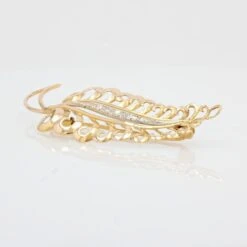 Sarl Baume French 1960s Diamonds 18 Karat Yellow White Gold Leaf Brooch -Best Jewelry Store 22 25101 master