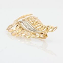 Sarl Baume French 1960s Diamonds 18 Karat Yellow White Gold Leaf Brooch -Best Jewelry Store 22 25102 master