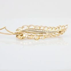 Sarl Baume French 1960s Diamonds 18 Karat Yellow White Gold Leaf Brooch -Best Jewelry Store 22 25104 master