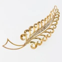 Sarl Baume French 1960s Diamonds 18 Karat Yellow White Gold Leaf Brooch -Best Jewelry Store 22 251 1 master