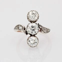 Sarl Baume 19th Century 3 Diamonds 18 Karat Rose Gold Silver Ring -Best Jewelry Store 23 16201 master