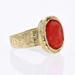 Sarl Baume 20th Century 18 Karat Yellow Gold Cameo Coral Ring -Best Jewelry Store 23 346B04 master