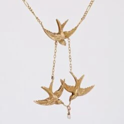 Sarl Baume French 20th Century Fine Pearl 18 Karat Yellow Gold Swallows Necklace -Best Jewelry Store 23 36502 master