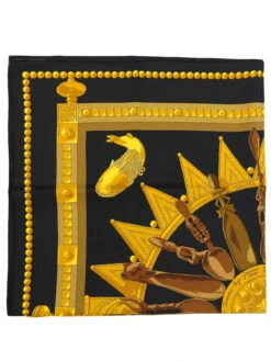 QOO Vintage HERMES Carres 90 Cuillers D'Afrique Scarf Black/Gold/Brown -Best Jewelry Store 240601110315 1