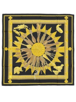 QOO Vintage HERMES Carres 90 Cuillers D'Afrique Scarf Black/Gold/Brown -Best Jewelry Store 240601110315 10