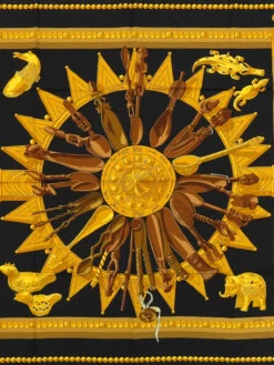 QOO Vintage HERMES Carres 90 Cuillers D'Afrique Scarf Black/Gold/Brown -Best Jewelry Store 240601110315 6