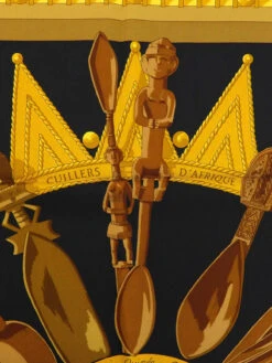 QOO Vintage HERMES Carres 90 Cuillers D'Afrique Scarf Black/Gold/Brown -Best Jewelry Store 240601110315 8