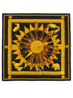 QOO Vintage HERMES Carres 90 Cuillers D'Afrique Scarf Black/Gold/Brown -Best Jewelry Store 240601110315 9