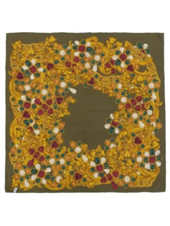 QOO Vintage CHANEL Cc Mark Gripoix Jewelry Pattern Scarf Khaki/Multi -Best Jewelry Store 240802084676 10