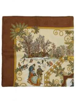 QOO Vintage HERMES Carres 90 Joies D'Hiver Scarf Brown/Beige/Multi -Best Jewelry Store 240802085147 1