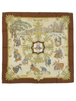 QOO Vintage HERMES Carres 90 Joies D'Hiver Scarf Brown/Beige/Multi -Best Jewelry Store 240802085147 10