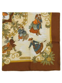 QOO Vintage HERMES Carres 90 Joies D'Hiver Scarf Brown/Beige/Multi