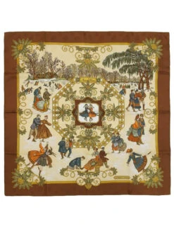 QOO Vintage HERMES Carres 90 Joies D'Hiver Scarf Brown/Beige/Multi -Best Jewelry Store 240802085147 9