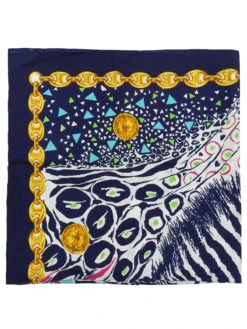 QOO Vintage CELINE Macadam Chain Zebra Pattern Scarf Navy/Multi -Best Jewelry Store 240803001121 1