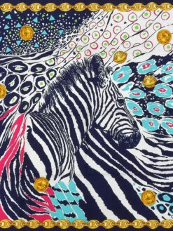 QOO Vintage CELINE Macadam Chain Zebra Pattern Scarf Navy/Multi -Best Jewelry Store 240803001121 6