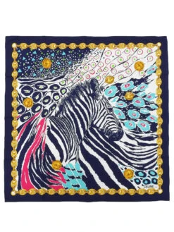 QOO Vintage CELINE Macadam Chain Zebra Pattern Scarf Navy/Multi -Best Jewelry Store 240803001121 9