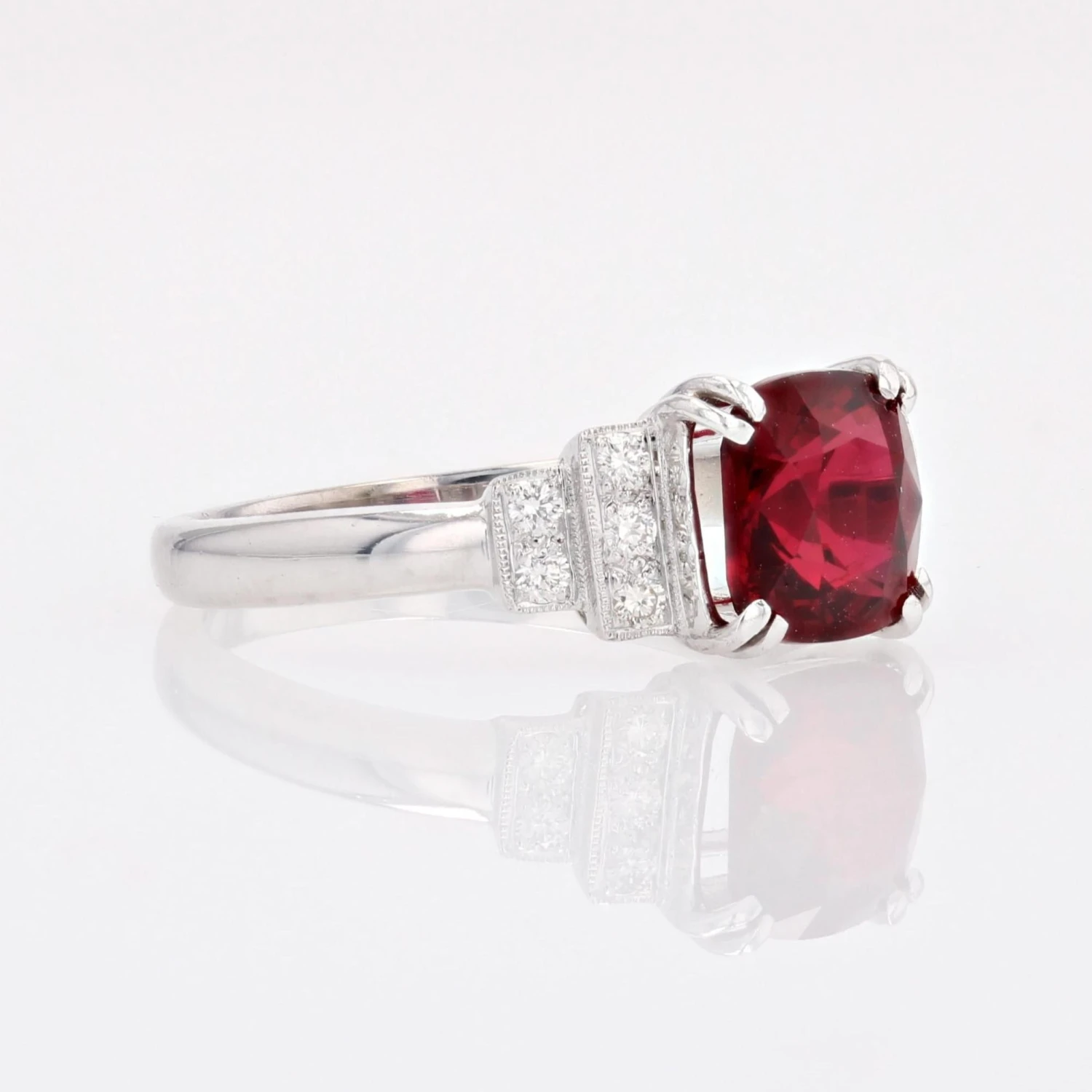 Sarl Baume New Art Deco Style Natural Vivid Red Spinel Diamonds 18 Karat White Gold Ring 13 Sarl Baume New Art Deco Style Natural Vivid Red Spinel Diamonds 18 Karat White Gold Ring - Image 11