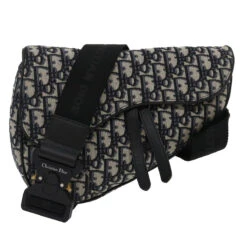 Brand Street CHRISTIAN DIOR Trotter Canvas Oblique Saddle Shoulder Body Bag Blue Auth 29581A